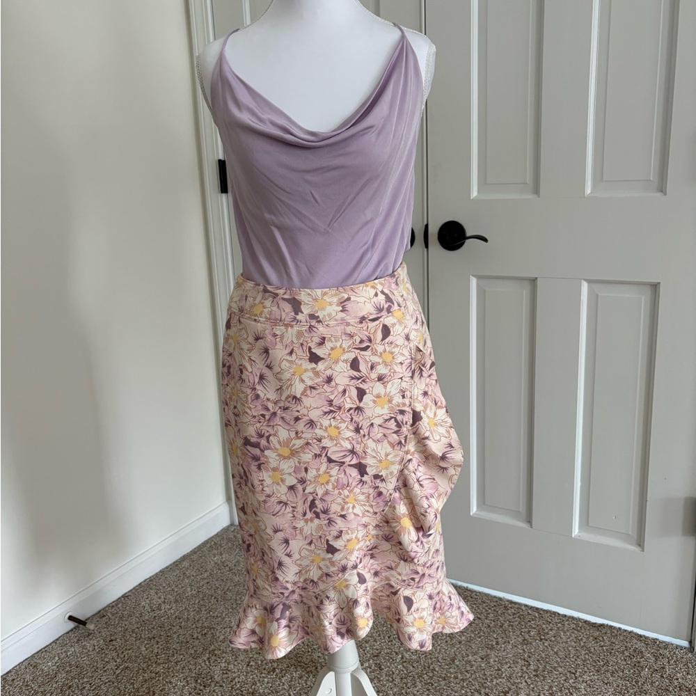 Anthropologie Skye Ruffled Skirt - Floral Ruffle Midi Skirt